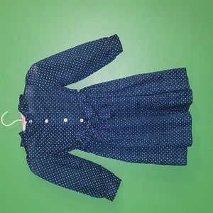 Vintage Little Girl Polly Flinders Smocked Navy Long Sleeve Dress Size 5